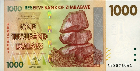 Банкнота в 1000 долларов Зимбабве